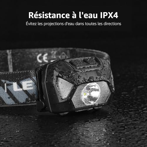 Lepro Rechargeable Headlamp, D5000 Super Bright LED Head Torch, 2000LUX Powerful LED Head Torch with Red Indicator, 6 Lighting Modes 30H Autonomy for Running, Emergency, Cycling