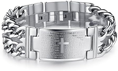 Cross Impression Jesus God Stainless Steel Chain Bracelet Jewellery for Men & Boys (Silver)