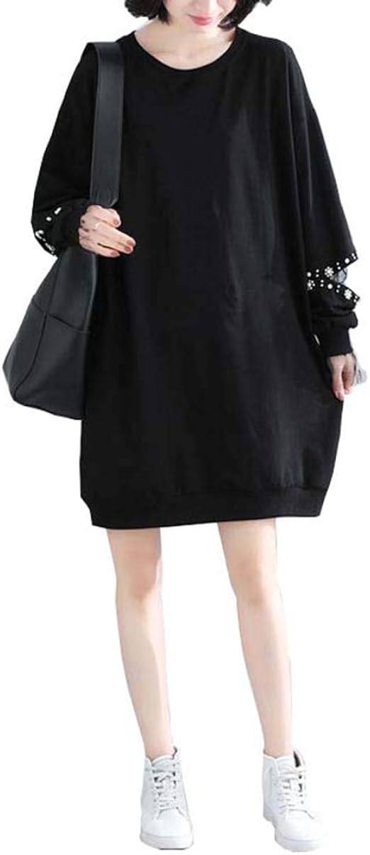 Amazon レディース ワンピース 長袖 ゆったり チュニック 春 トップス クルーネック カットソー 黒 ロングtシャツ ワンピース チュニック 通販