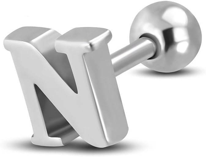 Stainless Steel Alphabet Initial/Letter N Tragus/ Cartilage Barbell Stud Earring