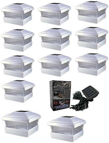 Newest Model 2-SMD LED's Solar Powered Post Cap Fence Railing LED Lights For 5X5 PVC Post + One Free 100 LED STRING Solar LIGHTS 12-PACK (Bright White Color)