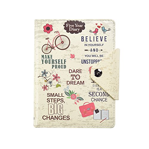 Five-5-Year-Diary-Organizer--Undated-Daily-Planner-Journal-Book-Stud-Button-Closure--A5-Writing-Paper-Faux-Leather-Inspirational-Slogan-Art-Cover-by-Arpan-Cream Five-5-Year-Diary-Organizer--Undated-Daily-Planner-Journal-Book-Stud-Button-Closure--A5-Writing-Paper-Faux-Leather-Inspirational-Slogan-Art-Cover-by-Arpan-Cream