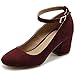 Ollio Womens Shoe Faux Suede Basic Chunky Mid Heel Ankle Strap Pumps