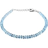 QNAVIC Natural Gemstone Beads Dainty Bangle Bracelet, Healing Chakra Crystals, Anniversary Gift for Women, 925 Sterling Silver Chain 8 Inch