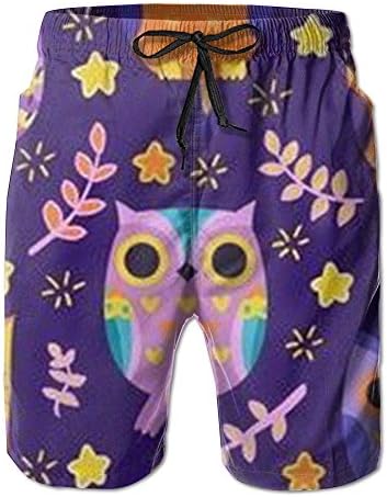 LzVong Owl Men's Beach Pants Quick-Dry Beach Swim Shorts