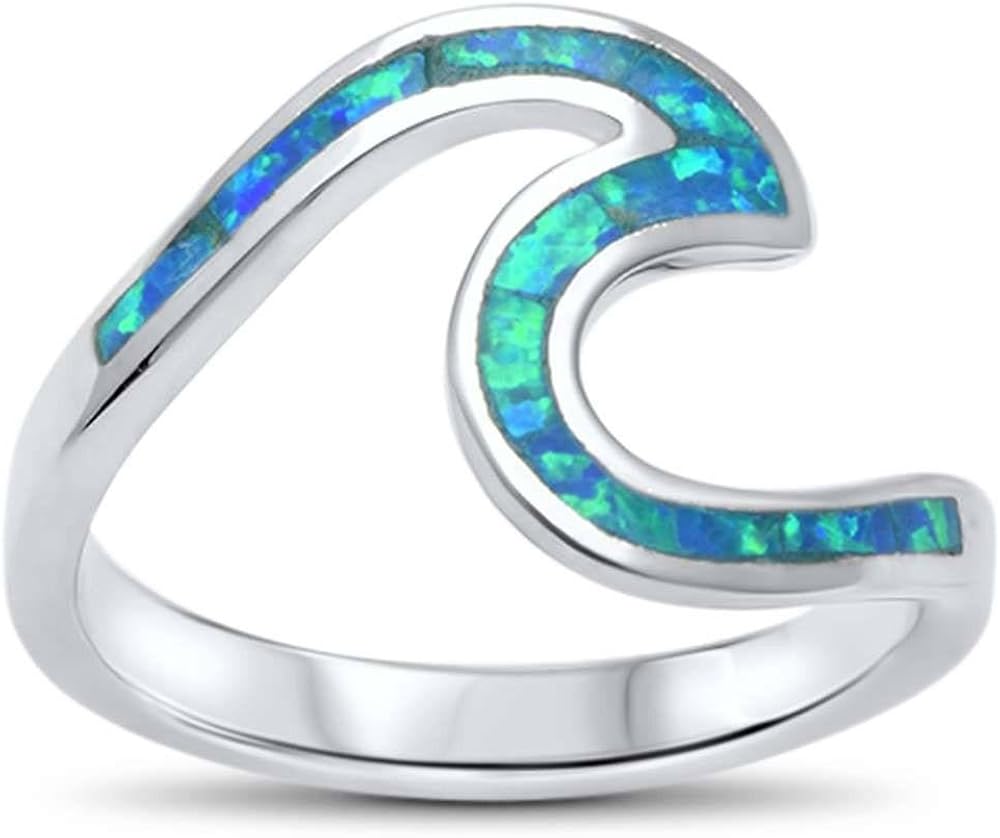 Sterling Silver Wave Ring, Width 9mm (Size 510) Choose a Color Amazon