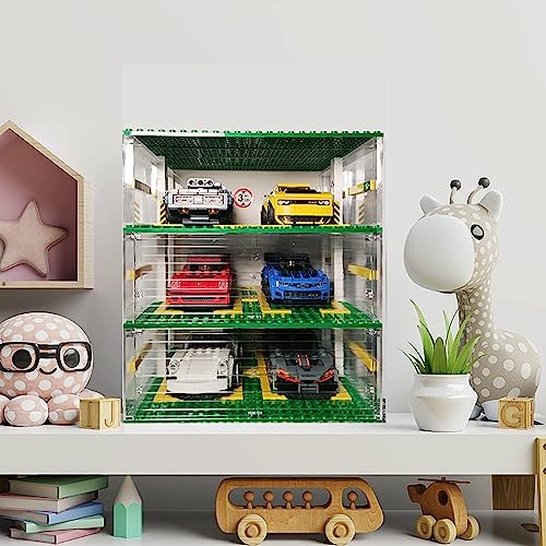 Parking Garage for Speed Champions Race Car, DIY 3-Layer Parking Display Case Building Blocks Set (Not Include Race Car Model)
