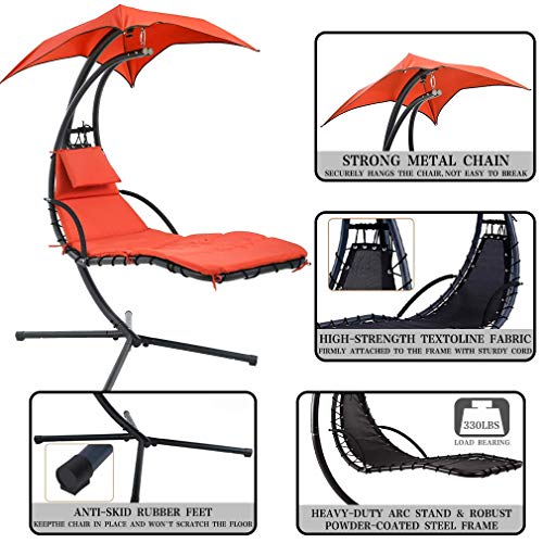 Hammock Chair Lounge Chair w/Builtin Pillow and Removable Patio Swing