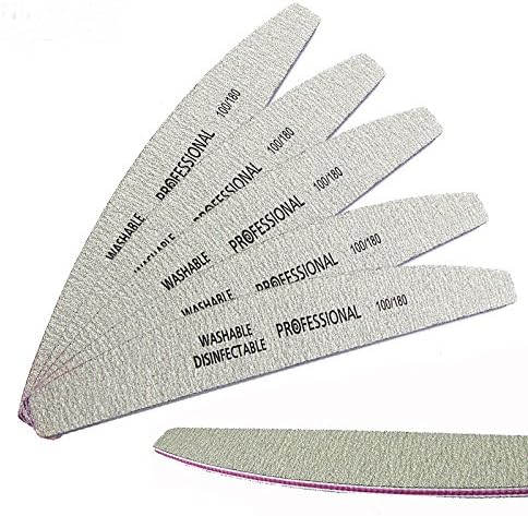 5Pcs/lot Professional Nail Files 100/180 Buffer Double Side Gray Color Curve Banana Nail Art Care Tools