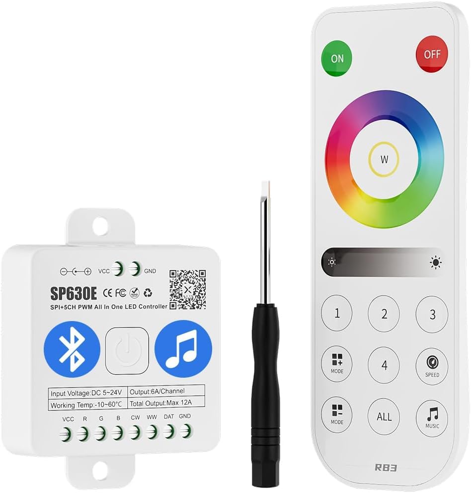 BTF-LIGHTING 4 Zones 2.4GHz RF Remote Control RB3 & SP630E Bluetooth Controllers Kit Support PWM FCOB COB SMD WS2811 WS2812B WS2814 WS2815 SK6812 IC etc. SPI RGB RGBW LED Strip DC5V DC12V DC24V