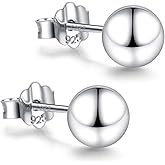 18K White Gold Plated Sterling Silver Ball Stud Earrings 3mm-10mm Options, Simple Polished Ball Studs Hypoallergenic Jewelry