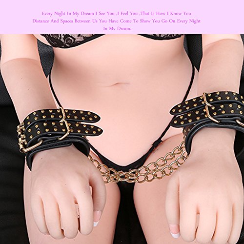 Black Furry Handcuffs Plush Faux Leather Rivets Punk Wrist Cuffs For Women Men Adult Play With Stronger Metal Clips