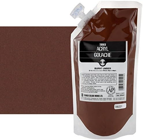 Turner Colour Works Acryl Gouache Artist Acrylic Paint - Single 250 ml Pouch - Burnt Umber