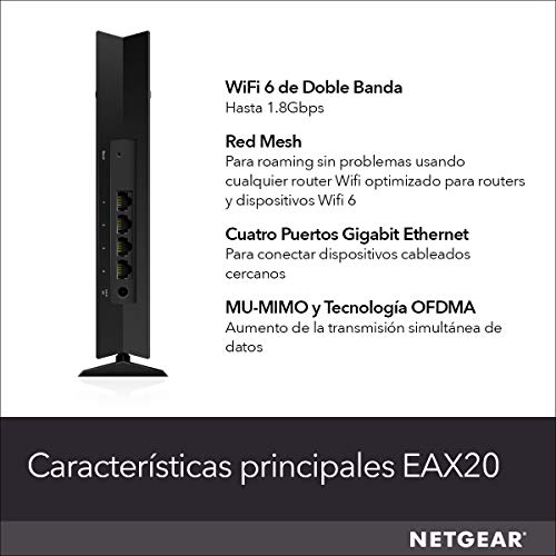 NETGEAR-Repetidor-Wifi-6-Mesh-EAX20-Amplificador-senal-wireless-AX1800-Dual-band-Cobertura-de-hasta-100m2-y-20-Dispositivos