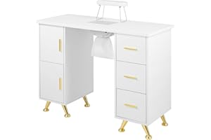 Hicomony White Nail Table for Nail Tech, Manicure Table Nail Desk with Nail Arm Rest, Nail Dust Collector, Acetone Resistant, Nail Table Beauty Mesa de Uñas Profesional