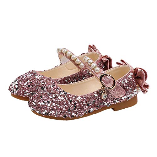 MoMo Kids School Shoes Baby Girls Princess Sequin Little Girl Party Flat Leather Shoes Children Wedding Shoe 1 2 3 4 5 6 7 8 9 10,Pink,8