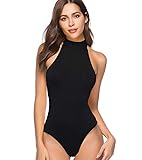 Womens Halter Neck Backless Bodysuit Classic Collar