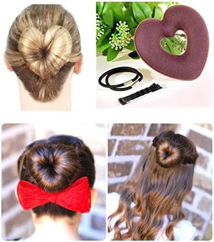 Heart Shape Hair Maker Hair Donut Heart Shape Hair Donut Hair Bun Maker (Brown)