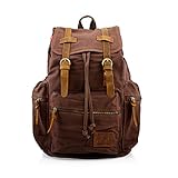GEARONIC TM Men 21L Vintage Canvas Backpack Leather Laptop School Military