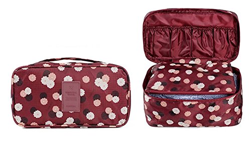 Portable Multifunction Waterproof Travel Pouch Toiletry Bag Case Wash Organizer Packing Cubes Travel Case Underwear Storage Boxes Bra Organizer Socks Bag (Wine Red Daisies Flower)