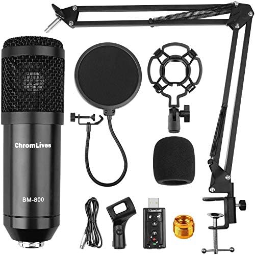 2020 Upgraded Condenser Microphone Bundle for Laptop, ChromLives BM-800 Mic with Increase Arm for Gaming, Podcast,YouTube on PC, Recording, Dwell Streaming,Mic Studio Bundle/Arm Stand (9Pcs Bundle)