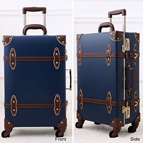 urecity Womens Luxury Vintage Trunk Luggage Set 2 Piece Cute Retro Pink Hardside Suitcase (Navy