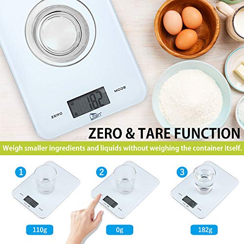 Uten Digital Kitchen Food Scale with Back-Lit LCD Display, Tempered Glass Surface Touch Screen, Battery Included - Thumbnail 4