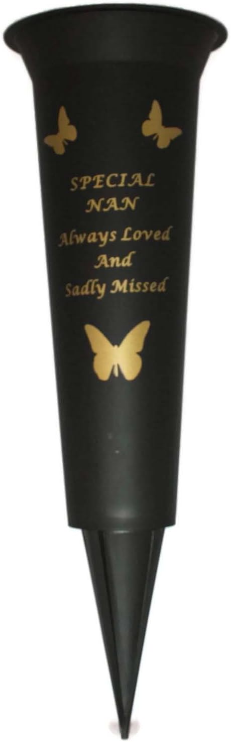 Special Nan Verse Graveside Memorial Grave Spiked Flower Vase, Black & Gold, 1 Pack