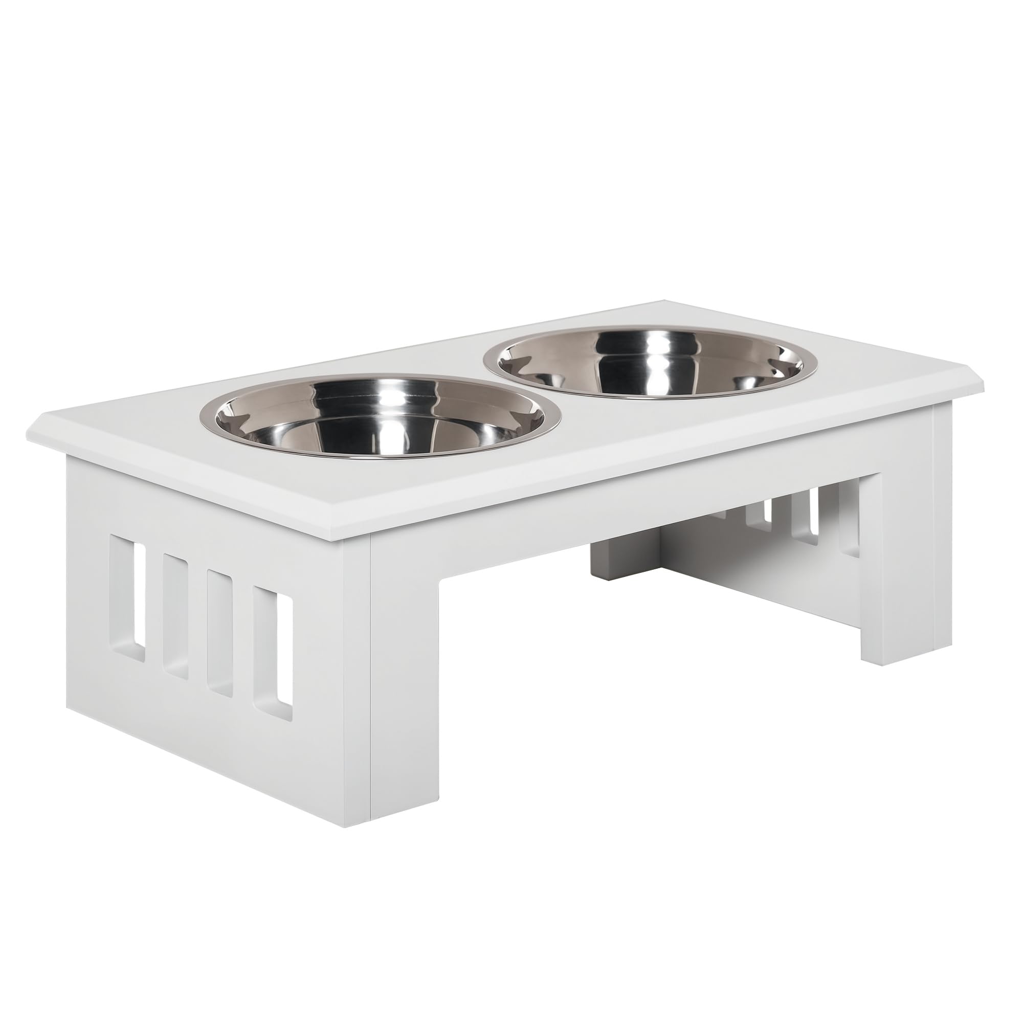 PawHut Stainless Steel Raised Dog Feeding Bowls with Stand for Extra Small and Small Dogs Elevated Twin Pet Bowls Water Food Feeder 58L x 31W x 25H cm - White