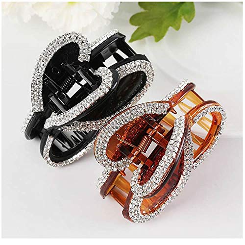 RAYNAG Set of 2 Elegant Rhinestones Claw Clip Jaw Clips For Thick Hair (Black+Brown)