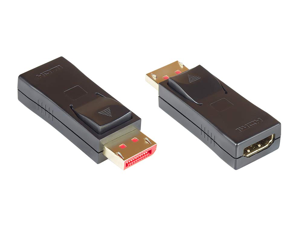 Good Connections DisplayPort 1.4 to HDMI 2.0 Adapter - 4K / UHD @ 60Hz - DP Male to HDMI Female - Gold-Plated Connector with Locking/Locking - Slim Design - Black, HDMI-DP14G