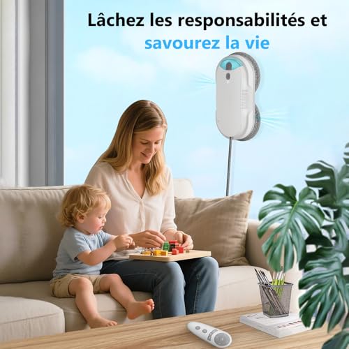 HIXZAP X1 Robot Window Cleaner with Two-Way Ultrasonic Spray, Double Propeller, 4800-6400pa, 85 ml Tank, Edge Detection, Smart Navigation, for Windows and Mirrors (White)