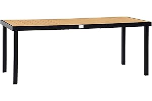 Outsunny 75" x 35" Outdoor Dining Table for 8 People, Rectangular Aluminum Frame Garden Table with All-Weather Faux Wood Top for Garden, Lawn, Patio, Natural