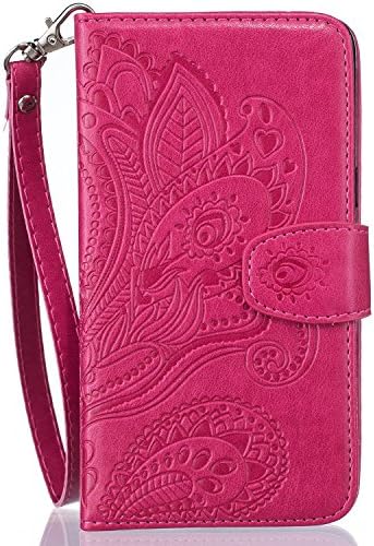 LG G4 Wallet Case Unique Design Vintage Emboss Floral PU Leather&Soft TPU Built-in Card/Cash Slots Wallet Magnetic Wrist Strap Case By LEMY JOURNEY (FLOWER-ROSE)