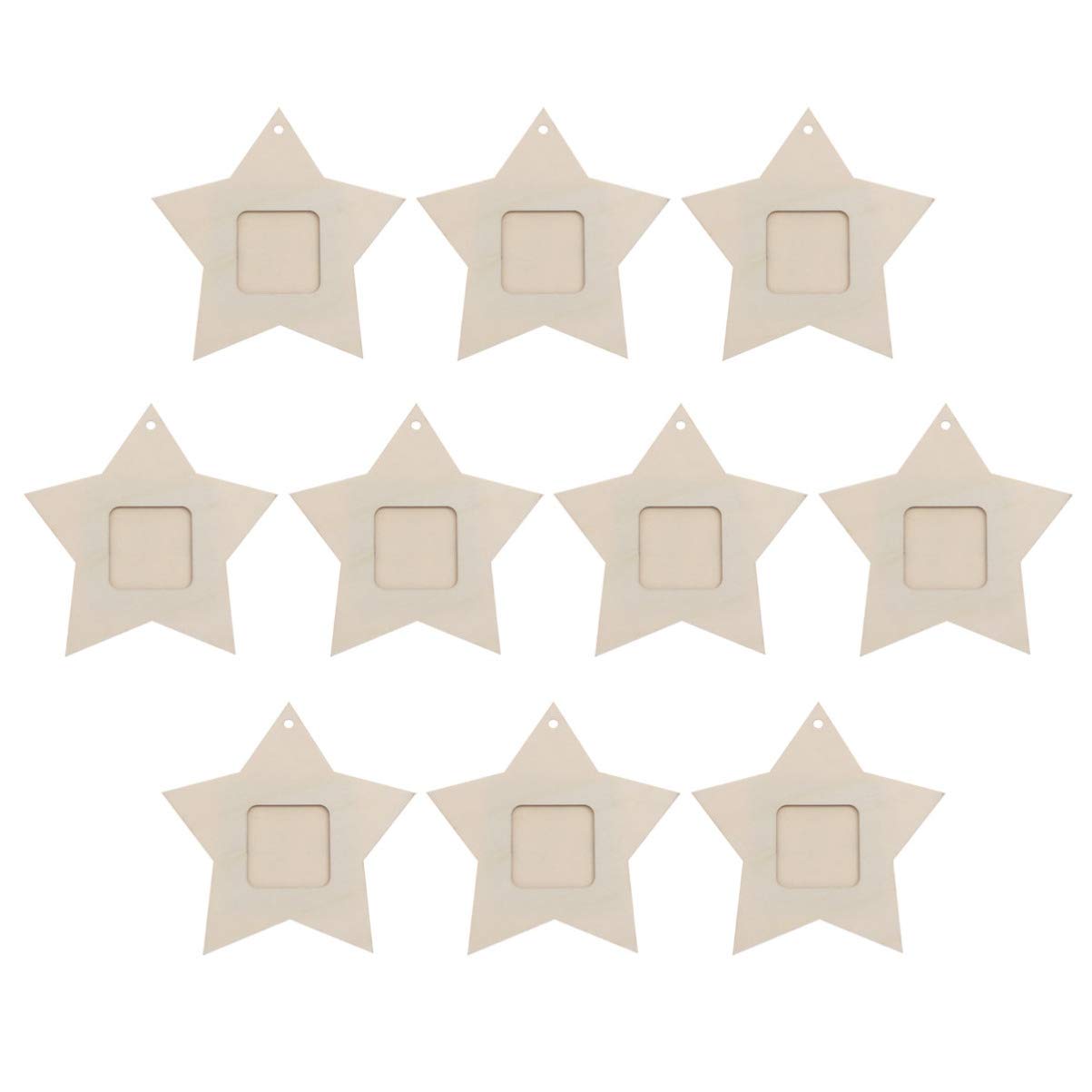HEALLILY Hanging Picture Frames Wooden Mini Photo Holder Star Shape Hanging Wood Pieces for Home Garden Decoration 10pcs