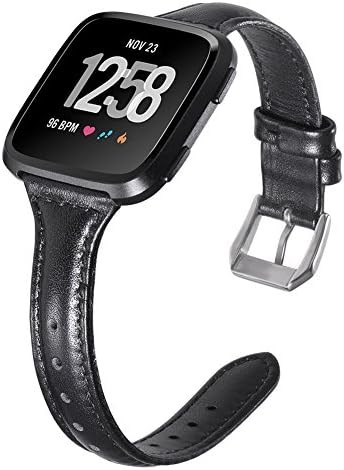 Minfex for Fitbit Versa Replacement Strap, Retro Top Grain Genuine Leather Band Wristband Sport Accessories Bracelet for Fitbit Versa Fitness Smartwatch Women Men