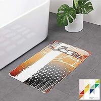 Bathroom Rug, Sports Decor,Basketball Player In The Middle Of Game Illustration Dotted Background Doodle Style Art,Orange Black, Bath Mat,Non-Slip Entry Door Carpet Soft Machine-Washable Floor Rugs Fo