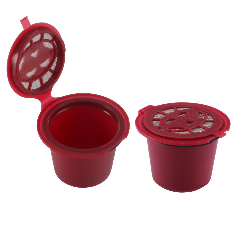 ALLOMN 2 Refillable Reusable Nespresso Capsules with Spoon Brush for Nescafe(2 Packs, Red)