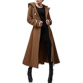 Cicy Bell Womens Long Double-Breasted Hooded Coat Winter Warm Wool Trench Coat with Belts