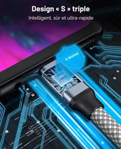 câble USB C, câble de charge magnétique, câble USB C vers USB C de 3,3 pieds câble de type C, câble de charge rapide de type C tressé en nylon