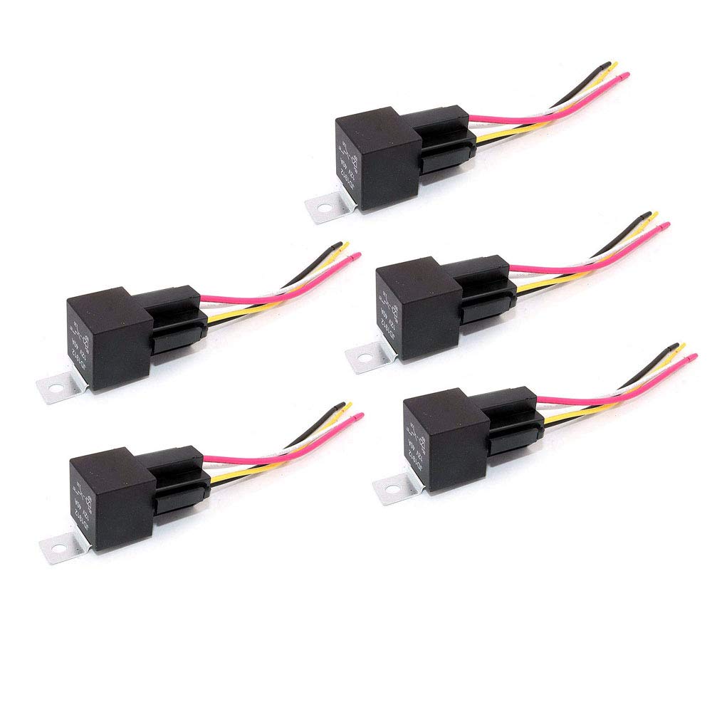 DollaTek 5Pcs JD1912 Car Relay Harness 12V 40A 4 Pin SPST Harness Sockets with Color-labeled Wires for Automotive Truck Van Motorcycle Boat