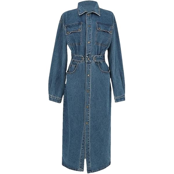 Women's Fashion Midi Shirt Neck Pocket Pencil Denim Dress Casual Single  Breasted Slim Fit Denim Dress Light Blue at Amazon Women's Clothing store