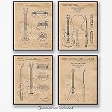Original Gibson Guitar Patent Poster Prints, Set of 4 (8x10) Unframed Photos, Great Wall Art Decor Gifts Under 15 for Home, Office, Man Cave, Garage, College Student, Teacher, Band & Rock n Roll Fan