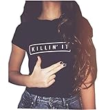 YITAN Women Tees Teen Girl Tops Graphic Cute Funny T Shirt Black Medium