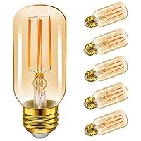 Emotionlite LED Light Bulbs, E26 Dimmable Vintage Edison Tubular Bulb, 40W Equivalent, Amber Yellowish, 4W, 2200K, 300LM, Medium Base, UL Listed, 6 Pack