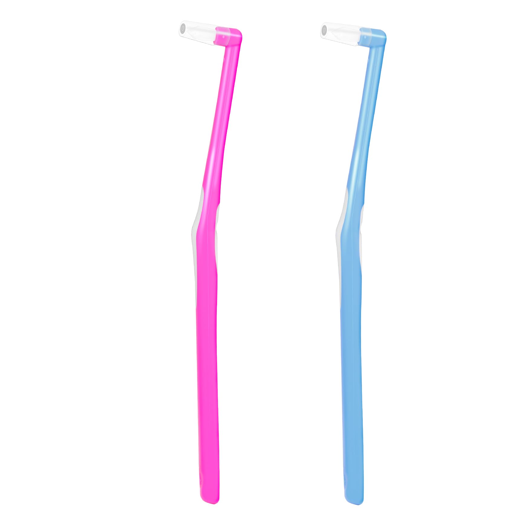 Annhua Single Tufted Toothbrush 2 Pcs Interspace Toothbrush with Covers, Compact Orthodontic Toothbrushes with Non-Slip Handle, Soft Braces Brush for Dental Detail Cleaning - Blue and Pink