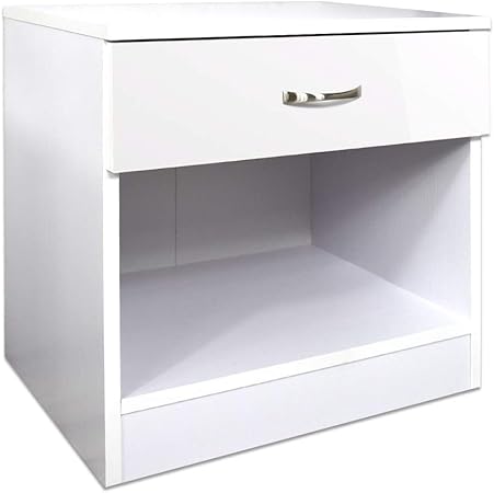 Chilton White High Gloss Bedside Table Cabinet With Drawer Open Shelf Metal Handle Runner Bedroom Furniture Amazon Co Uk Kitchen Home