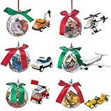 Christmas Ornament filled with Building Brick blocks toys, 6 Ornaments different bricks to build Airplane helicopter police Fire construction race car, Stocking Stuffers Xmas Gifts for Kids boys girls