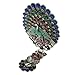 Ivenf Vintage Metal Oval Make-Up Hand/Table Mirror, Peacock Spread Tail, Blue