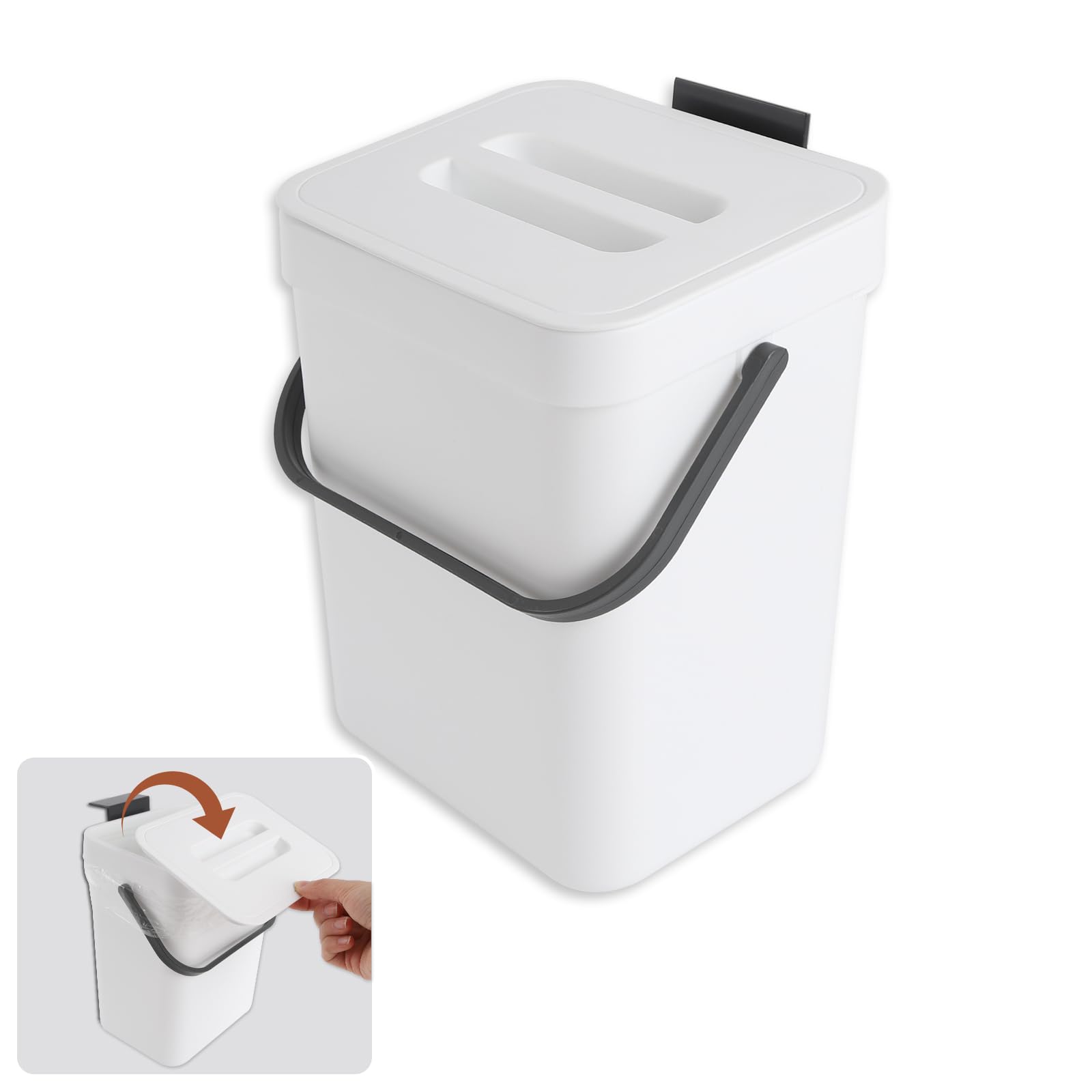 Photo 1 of 1.3 Gallon/5L Kitchen Compost Bin, Suitable for Countertops or Under Sink, Hanging Hook Trash Can with Lid, Ideal for Cabinets/Bathrooms/Bedrooms/Offices/Camping(White)